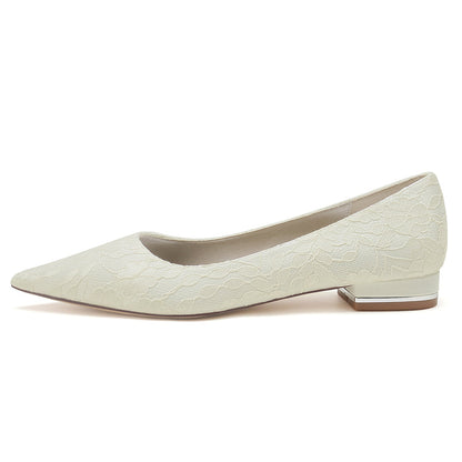 Chaussures de Mariage à Talon Plat et Bout Fermé En Dentelle pour Femmes