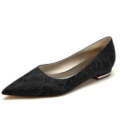 Chaussures de Mariage à Talon Plat et Bout Fermé En Dentelle pour Femmes