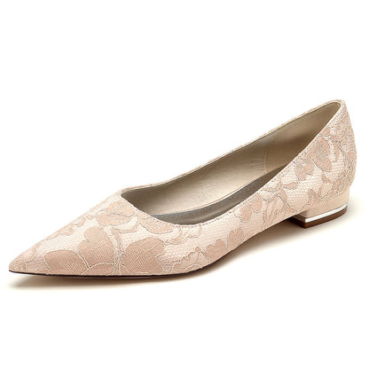 Chaussures de Mariage à Talon Plat et Bout Fermé En Dentelle pour Femmes