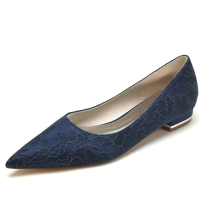 Chaussures de Mariage à Talon Plat et Bout Fermé En Dentelle pour Femmes