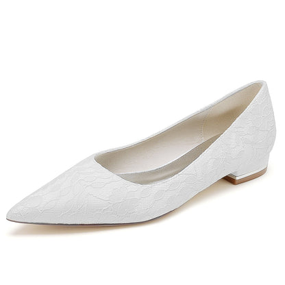 Chaussures de Mariage à Talon Plat et Bout Fermé En Dentelle pour Femmes