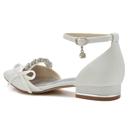 Chaussures de Soirée à Talon Plat et Bout Fermé En Strass et Strass avec Bride à la Cheville et Paillettes Extensibles pour Femmes
