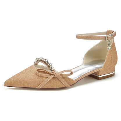 Chaussures de Soirée à Talon Plat et Bout Fermé En Strass et Strass avec Bride à la Cheville et Paillettes Extensibles pour Femmes