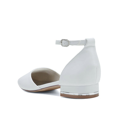 Chaussures de Soirée à Talon Plat et Bout Fermé En Pu pour Femmes avec Bride à la Cheville