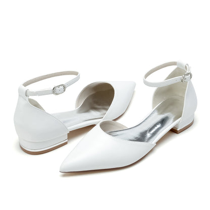 Chaussures de Soirée à Talon Plat et Bout Fermé En Pu pour Femmes avec Bride à la Cheville