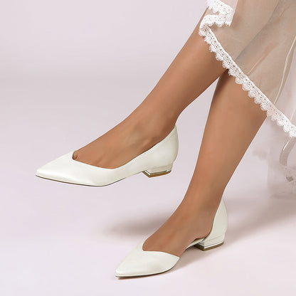 Chaussures de Mariage à Talon Plat et Bout Fermé en Satin de Soie Pour Femmes