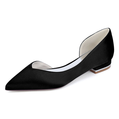 Chaussures de Mariage à Talon Plat et Bout Fermé en Satin de Soie Pour Femmes