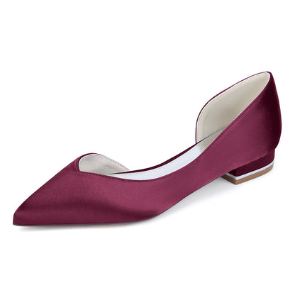 Chaussures de Mariage à Talon Plat et Bout Fermé en Satin de Soie Pour Femmes