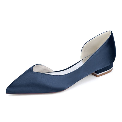 Chaussures de Mariage à Talon Plat et Bout Fermé en Satin de Soie Pour Femmes