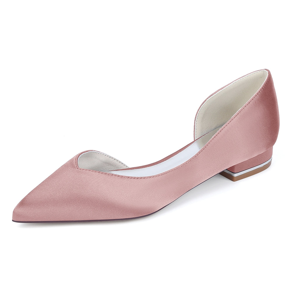 Chaussures de Mariage à Talon Plat et Bout Fermé en Satin de Soie Pour Femmes