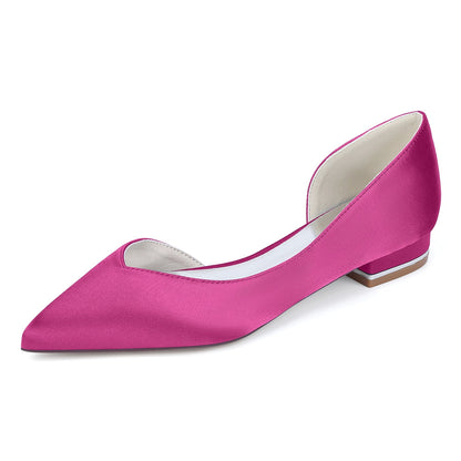 Chaussures de Mariage à Talon Plat et Bout Fermé en Satin de Soie Pour Femmes