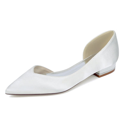Chaussures de Mariage à Talon Plat et Bout Fermé en Satin de Soie Pour Femmes