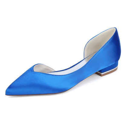 Chaussures de Mariage à Talon Plat et Bout Fermé en Satin de Soie Pour Femmes