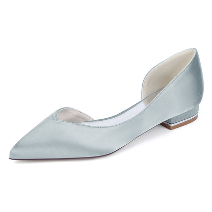Chaussures de Mariage à Talon Plat et Bout Fermé en Satin de Soie Pour Femmes