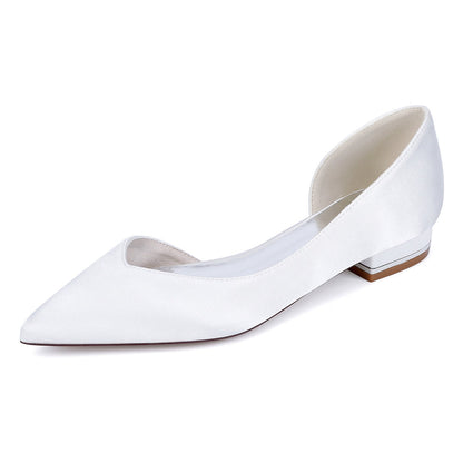 Chaussures de Mariage à Talon Plat et Bout Fermé en Satin de Soie Pour Femmes