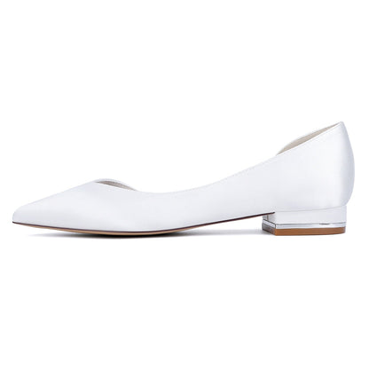 Chaussures de Mariage à Talon Plat et Bout Fermé en Satin de Soie Pour Femmes