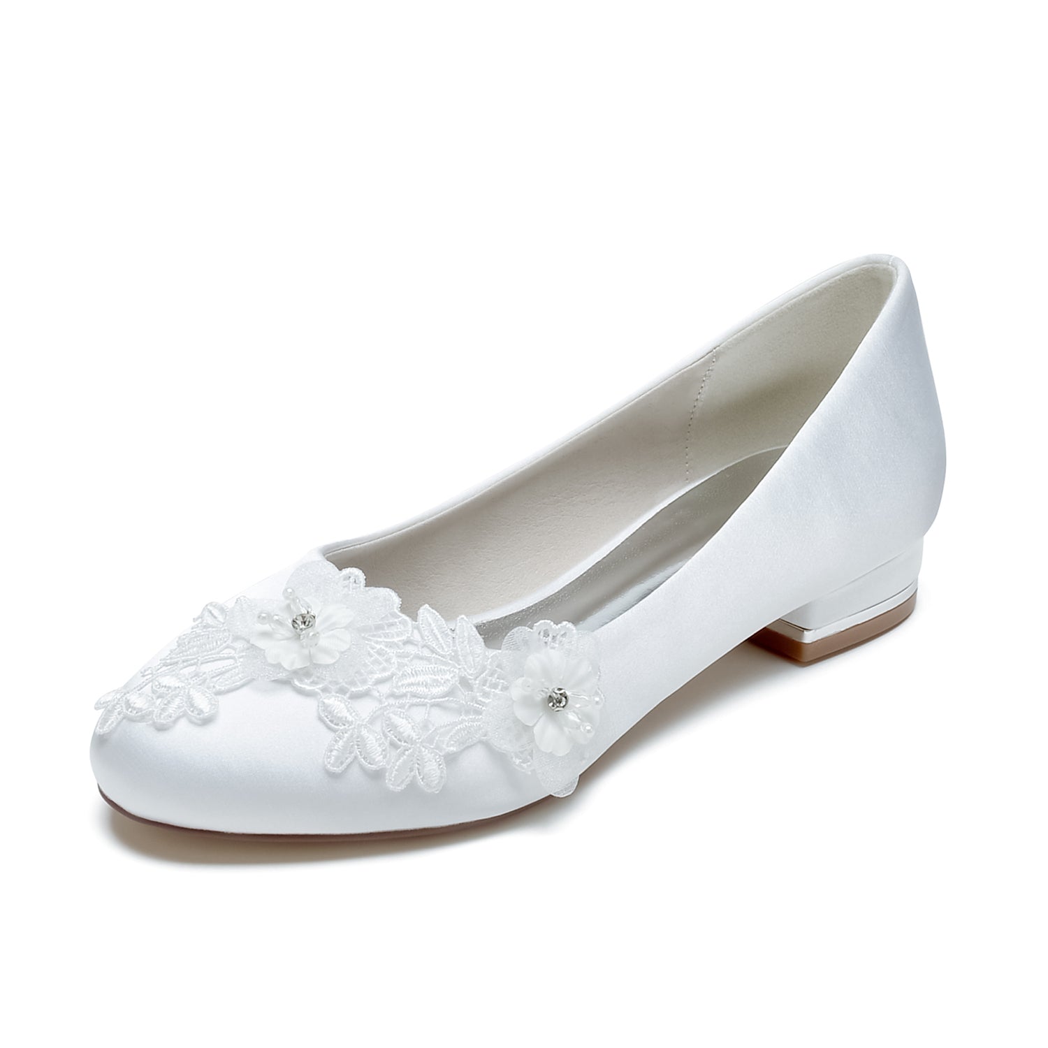 Chaussures de Soirée à Talon Plat et Fleur En Satin de Soie pour Femmes à Bout Fermé
