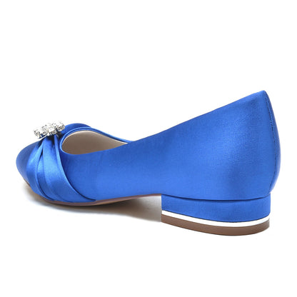 Chaussures de Soirée à Talon Plat et Bout Fermé En Satin de Soie pour Femmes avec Perles et Strass