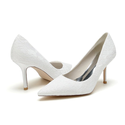 Chaussures de Soirée à Talon Aiguille En Satin de Soie et Dentelle pour Femmes