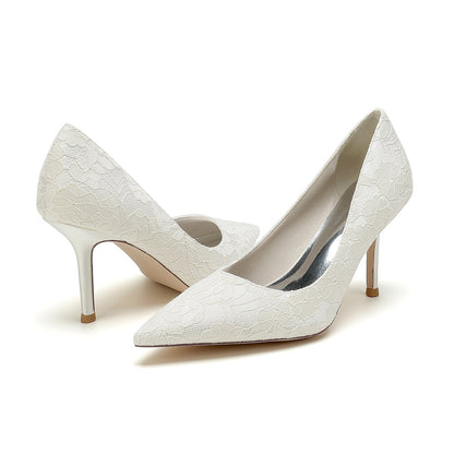 Chaussures de Soirée à Talon Aiguille En Satin de Soie et Dentelle pour Femmes
