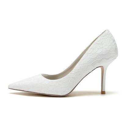 Chaussures de Soirée à Talon Aiguille En Satin de Soie et Dentelle pour Femmes