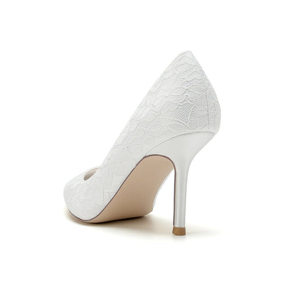 Chaussures de Soirée à Talon Aiguille En Satin de Soie et Dentelle pour Femmes