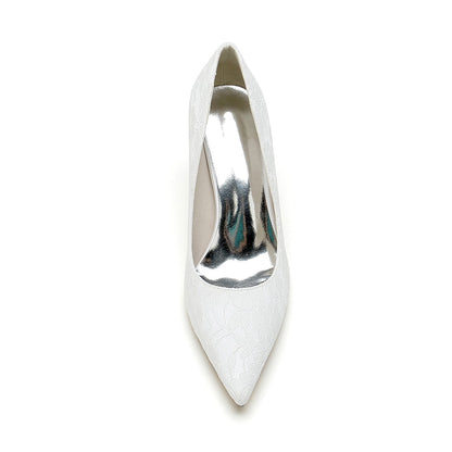 Chaussures de Soirée à Talon Aiguille En Satin de Soie et Dentelle pour Femmes