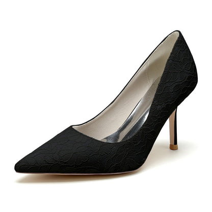 Chaussures de Soirée à Talon Aiguille En Satin de Soie et Dentelle pour Femmes