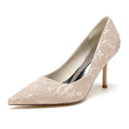 Chaussures de Soirée à Talon Aiguille En Satin de Soie et Dentelle pour Femmes