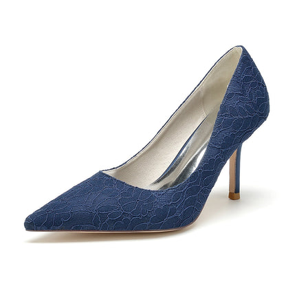 Chaussures de Soirée à Talon Aiguille En Satin de Soie et Dentelle pour Femmes