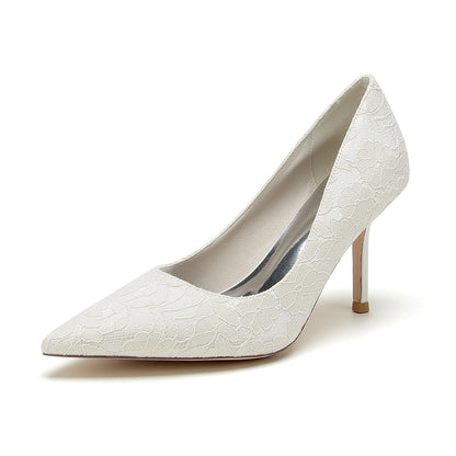 Chaussures de Soirée à Talon Aiguille En Satin de Soie et Dentelle pour Femmes