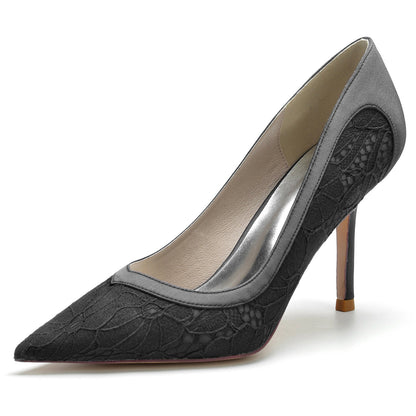 Chaussures de Soirée à Talon Aiguille En Satin de Soie et Dentelle pour Femmes