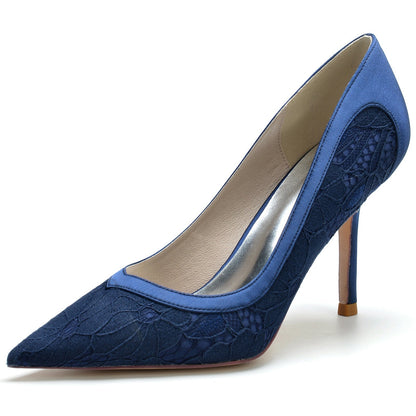 Chaussures de Soirée à Talon Aiguille En Satin de Soie et Dentelle pour Femmes
