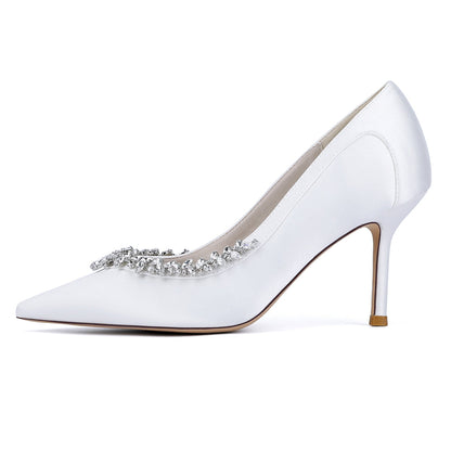 Chaussures de Soirée à Talon Aiguille et Bout Fermé en Satin de Soie et Strass Pour Femmes