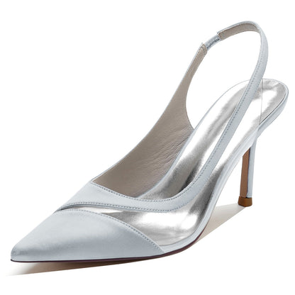 Chaussures de Mariage à Bout Fermé En Satin de Soie pour Femmes avec Talon Aiguille