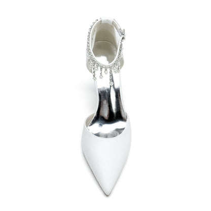 Chaussures de Soirée à Talon Aiguille et Bout Fermé En Pu pour Femmes avec Bride à la Cheville et Perles et Strass