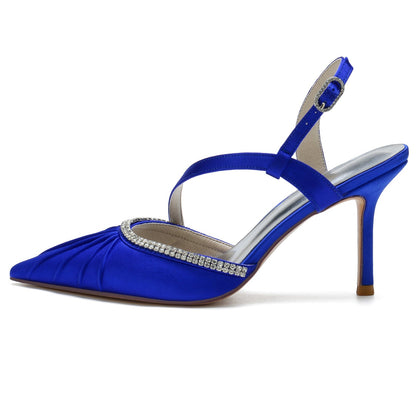 Chaussures de Soirée à Talon Aiguille et Bout Fermé En Satin de Soie et Strass pour Femmes
