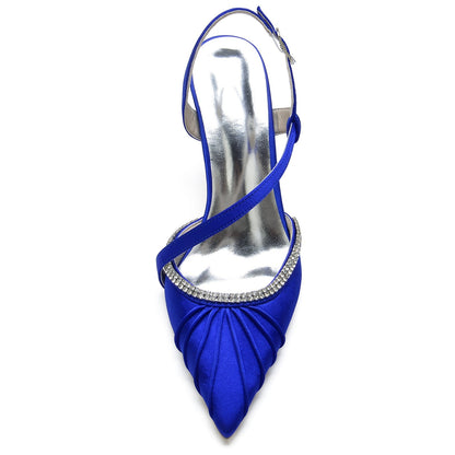 Chaussures de Soirée à Talon Aiguille et Bout Fermé En Satin de Soie et Strass pour Femmes