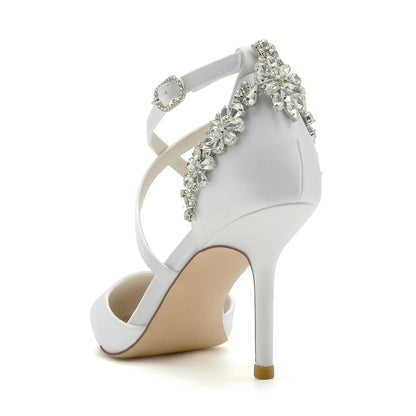 Chaussures de Mariage à Talon Aiguille et Bride à la Cheville En Satin de Soie pour Femmes