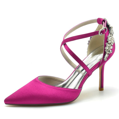 Chaussures de Mariage à Talon Aiguille et Bride à la Cheville En Satin de Soie pour Femmes