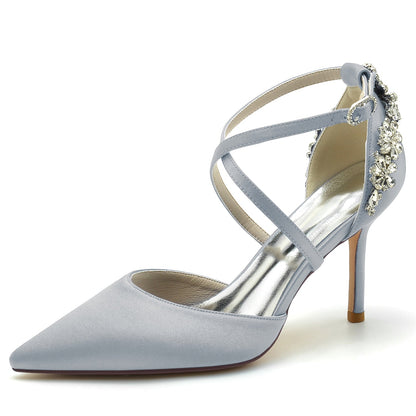 Chaussures de Mariage à Talon Aiguille et Bride à la Cheville En Satin de Soie pour Femmes