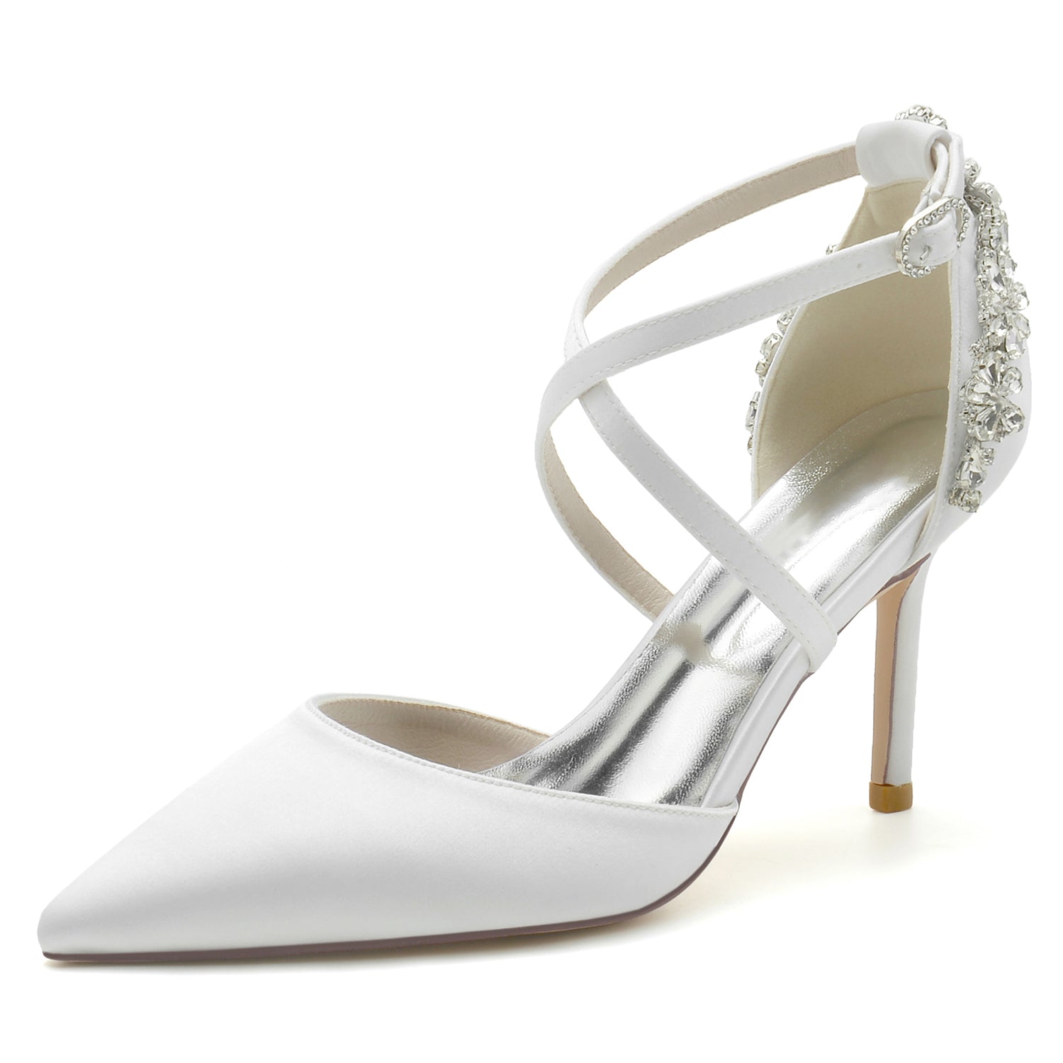 Chaussures de Mariage à Talon Aiguille et Bride à la Cheville En Satin de Soie pour Femmes