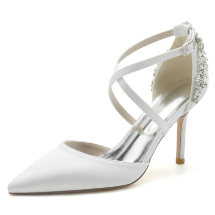 Chaussures de Mariage à Talon Aiguille et Bride à la Cheville En Satin de Soie pour Femmes