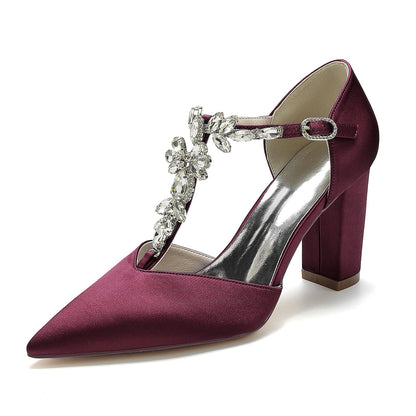 Chaussures de Mariage à Bout Fermé En Satin de Soie et Strass pour Femmes