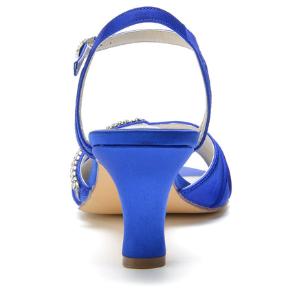 Chaussures de Soirée à Talon Bobine En Satin de Soie pour Femmes avec Bride à la Cheville et Strass