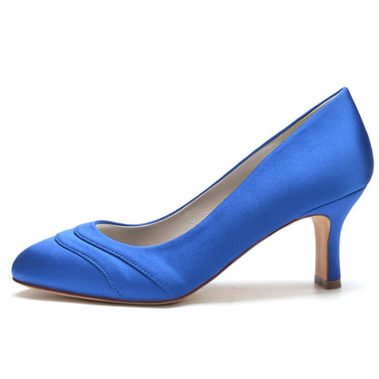 Chaussures de Soirée En Satin de Soie pour Femmes avec Bout Fermé et Talon Bobine