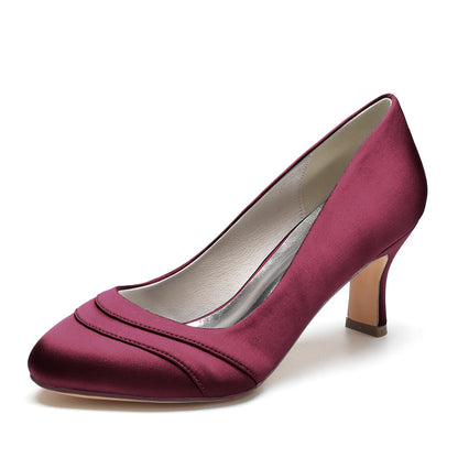 Chaussures de Soirée En Satin de Soie pour Femmes avec Bout Fermé et Talon Bobine