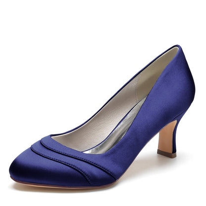 Chaussures de Soirée En Satin de Soie pour Femmes avec Bout Fermé et Talon Bobine