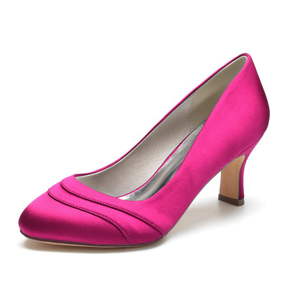 Chaussures de Soirée En Satin de Soie pour Femmes avec Bout Fermé et Talon Bobine