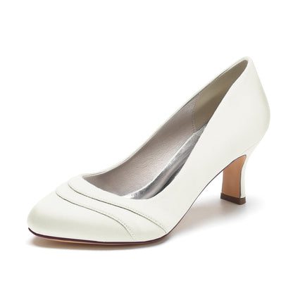 Chaussures de Soirée En Satin de Soie pour Femmes avec Bout Fermé et Talon Bobine